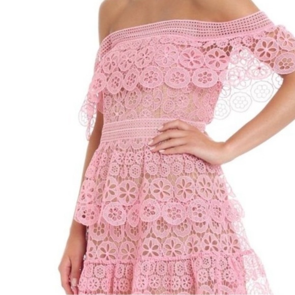 SELF-PORTRAIT | Pink mini lace dress - Picture 4 of 11